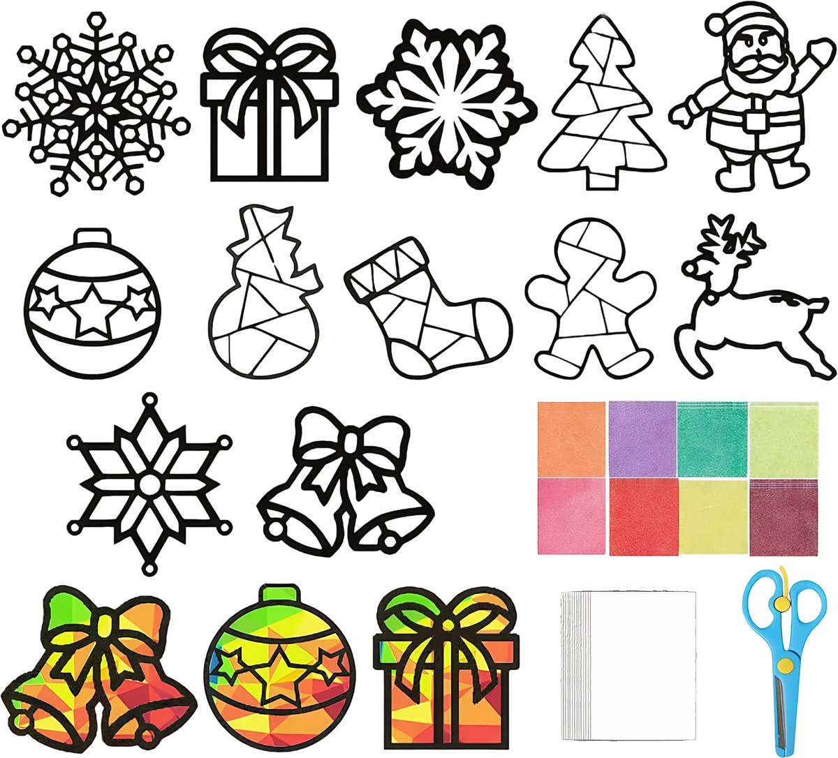 Kerstmis Raamsticker Knutselset - 12-Delige DIY Sjabloonset - Kinderen - Winterdecoratie - Creatief Kerstcadeau - Knutselmateriaal