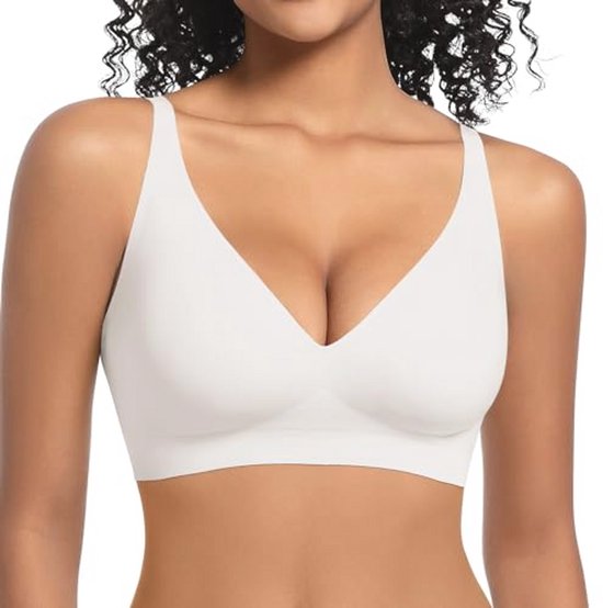 WOWENY Dames naadloze kant-bh zonder beugel zachte dames push-up bh gevoerd - ademend en licht, klassieke bustier dames bh modern gevoel, wit, M
