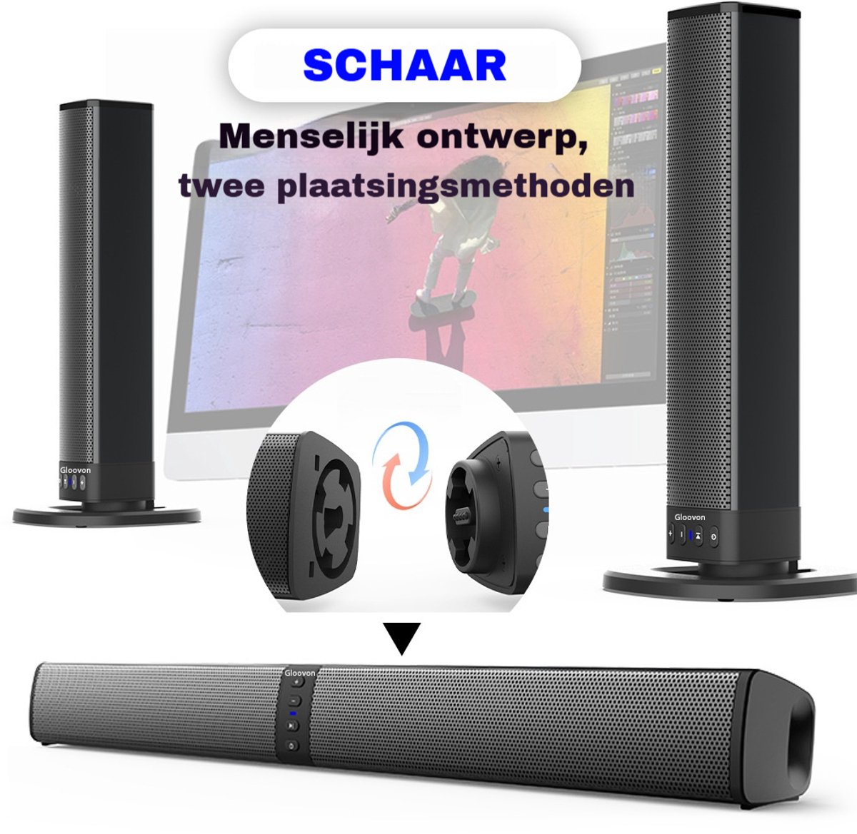 Gloovon Deelbare Soundbar & PC Speakers met Bluetooth 5.0 - afbeelding 3