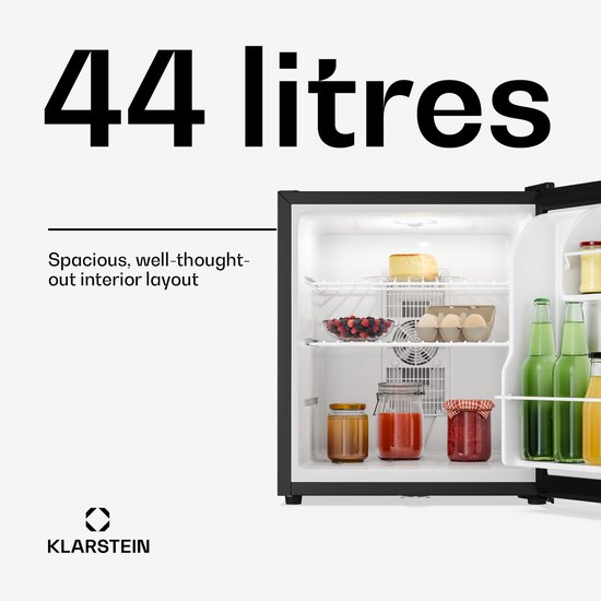 Klarstein koelkast, mini koelkast met glazen deur, 44L mini-koelkast voor drankjes, snacks & cosmetica, koelkast klein & geruisloos, regelbare schappen, kleine skincare koelkast huidverzorgingsproducten medicijnen van Klarstein — afbeelding 4