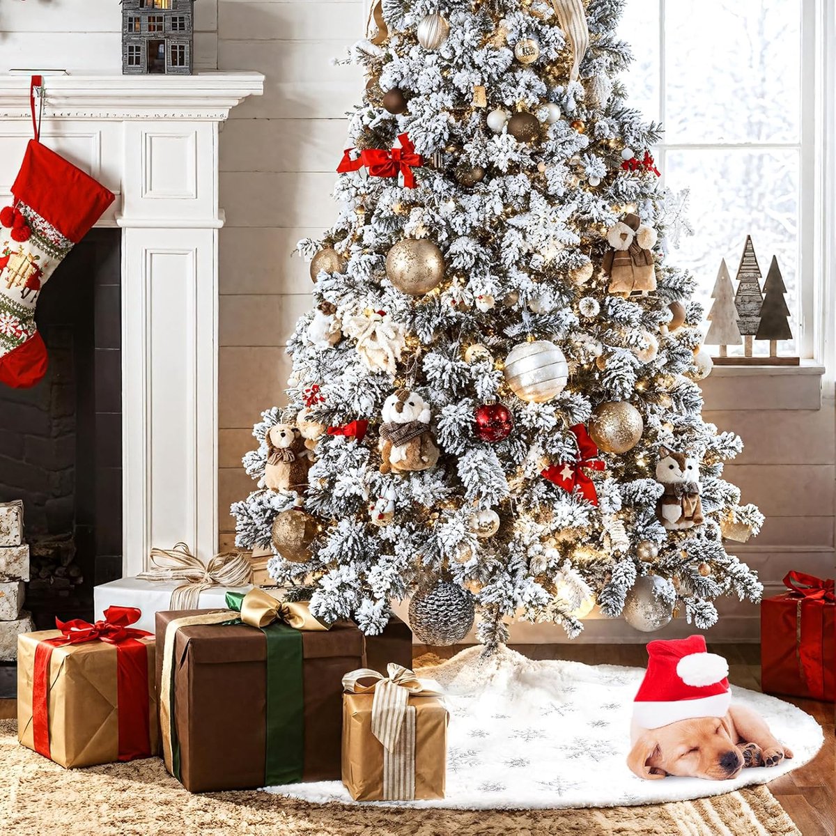 Kerstboomrok 36 inch met pluche zilveren pailletten sneeuwvlokken voor Kerstmis.
