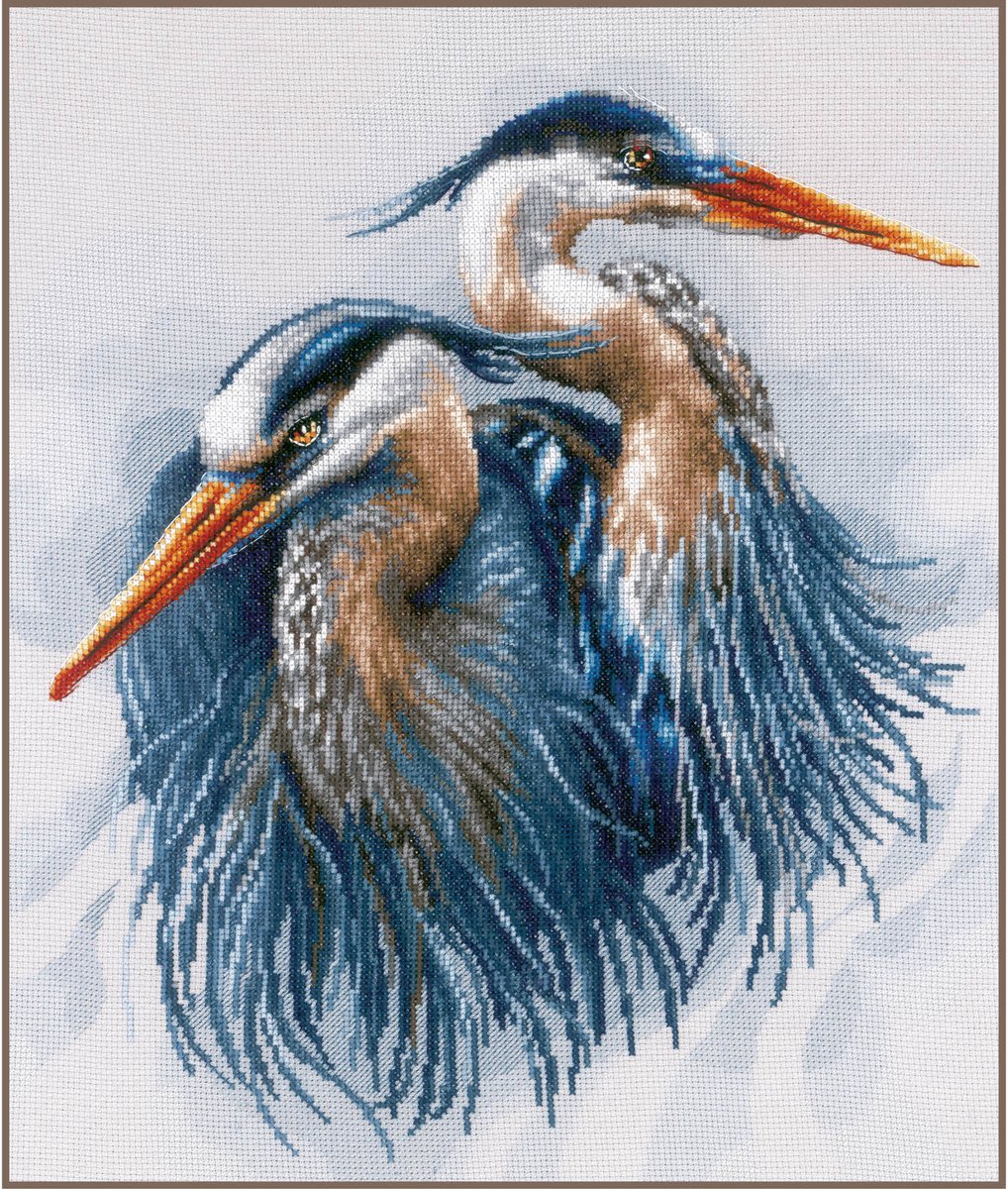 Lanarte Borduurpakket - Borduurset - Borduurpakket volwassenen - Telpakket kit - 36 x 43cm - Grote blauwe reigers - PN-0185890