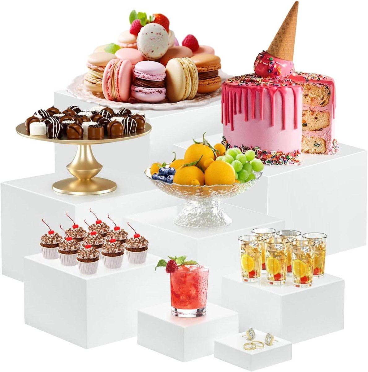 CSGoods - Taartstandaard 6 stuks - Voedselrisers buffet acryl - Displayorganizer bruiloften verjaardagen feesten cupcakes - Wit 7,5"