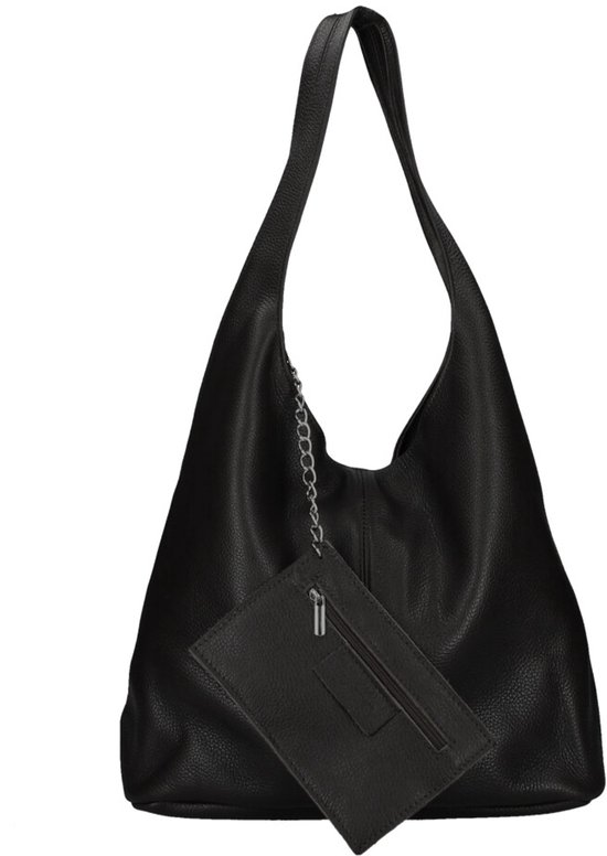 Sac bandoulière en cuir noir Lili - Sacs à main en cuir - Tassen hobo - Sacs de shopping - Sacs spacieux en Cuir pour femmes - Zwart