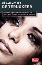 Close-up van een vrouw met make-up die is uitgelopen, met tranen op haar gezicht. Titel: Håkan Nesser De Terugkeer.