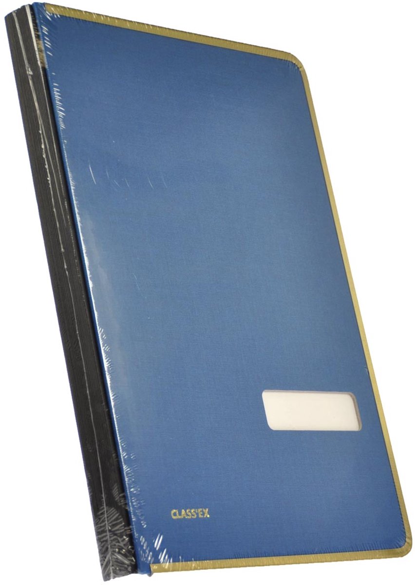 Class'ex handtekenmap | linnen omslag | met metalen beschermrand | blauw