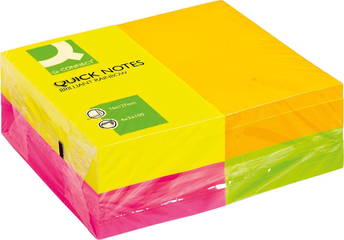 Q-CONNECT Quick Notes | ft 76 x 127 mm | 100 vel | pak van 12 blokken in 4 neonkleuren