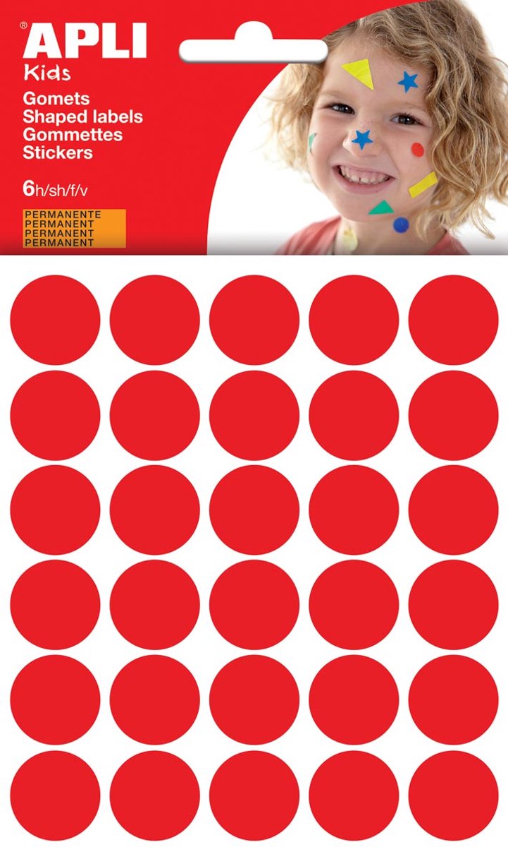 Apli Kids stickers | cirkel diameter 20 mm | blister met 180 stuks | rood