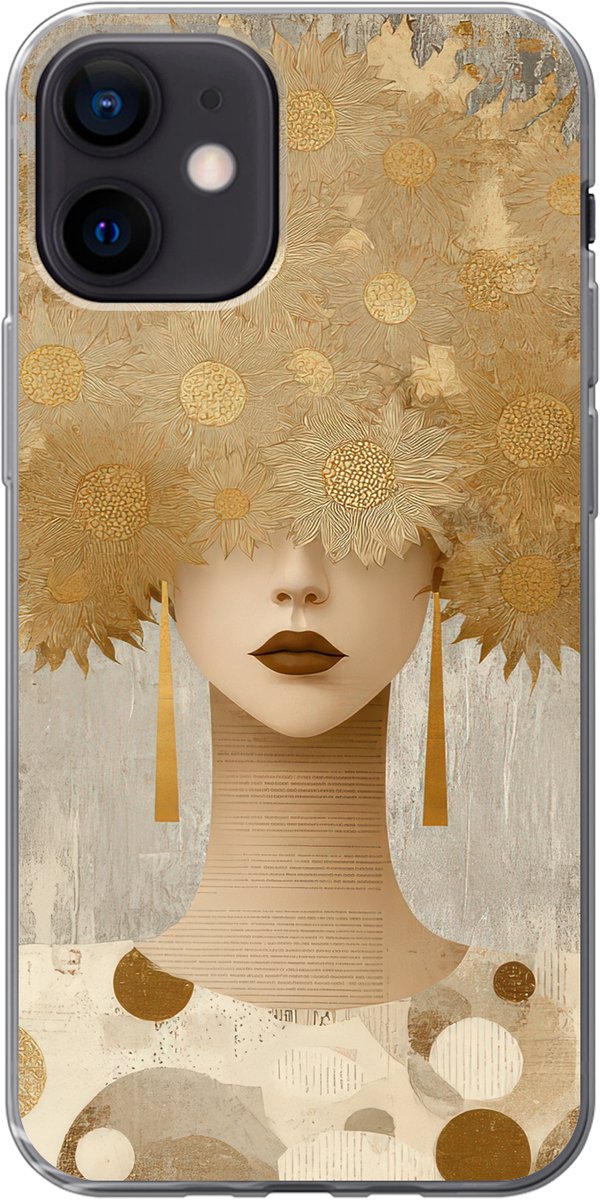 Telefoonhoesje Geschikt voor iPhone 12 hoesje - Goud - Portret - Vrouw - Siliconen Telefoonhoesje Telefoonhoesje