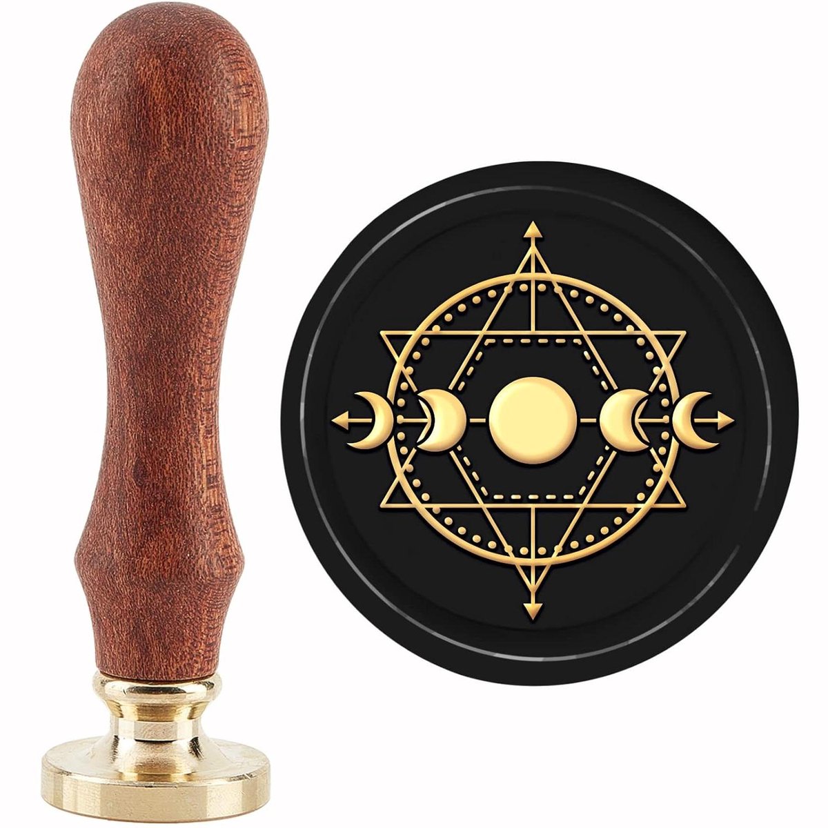 CSGoods - Maanfase Wax Seal Stempel voor Brief, Uitnodiging, Kaarten - Magic Cirkel Afdichting - Koper Seals - Retro Design - Verwijderbare Messing Stempel Hoofd met Houten Handvat - Gift Wenskaarten.