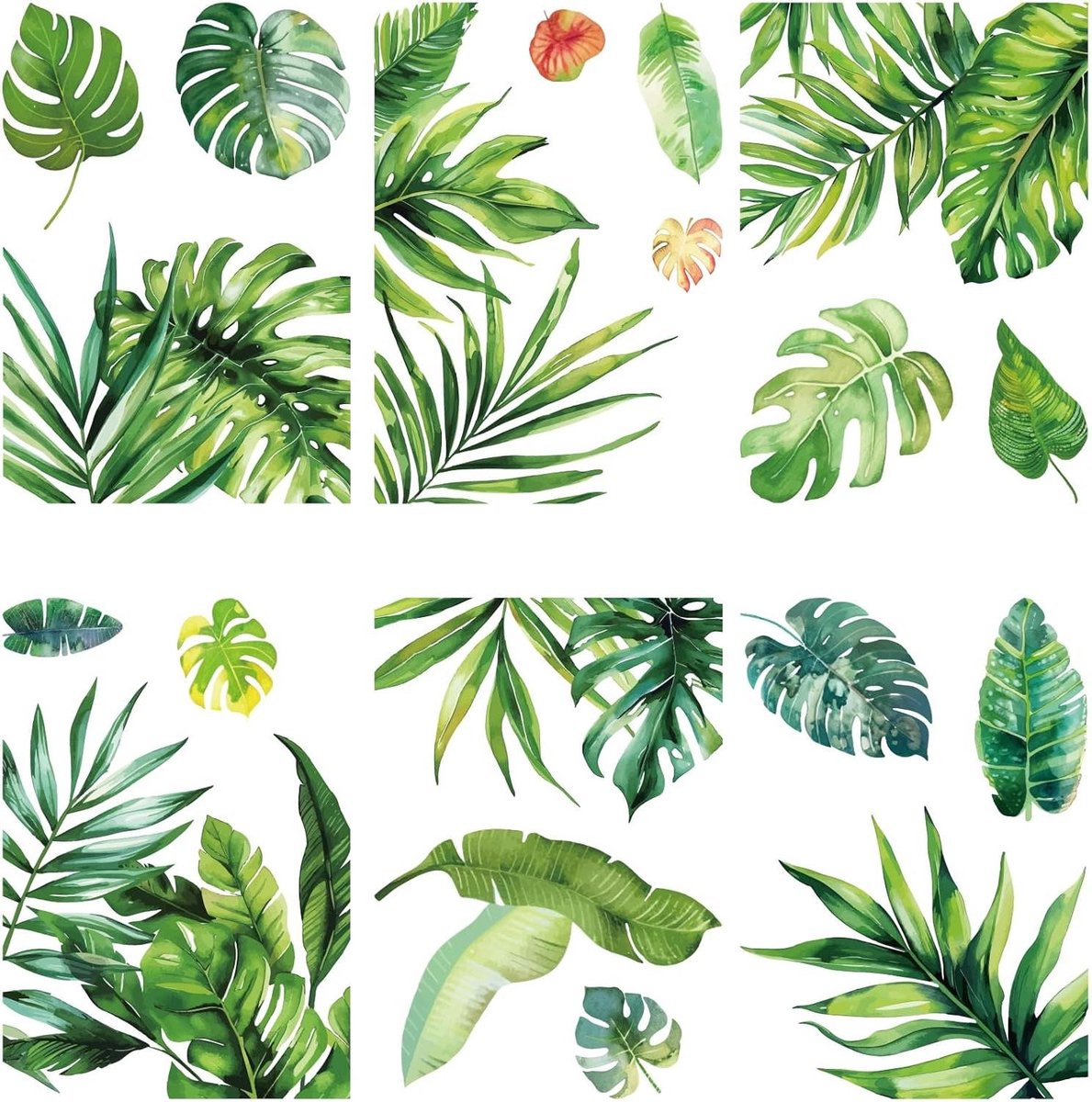 CSGoods - Jungle Bladeren Raamsticker Set van 8 stuks - Zelfklevend - Verwijderbaar - Waterdicht - PVC - Voor Thuis, Woonkamer, Balkon - Decoratie voor Glazen Schuifdeur, Keuken, Bloemist, Cafe