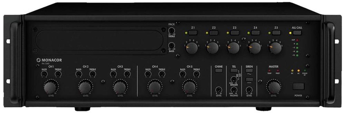 Monacor PA-1240 PA-versterker 240 W 1-kanaals 5 zones