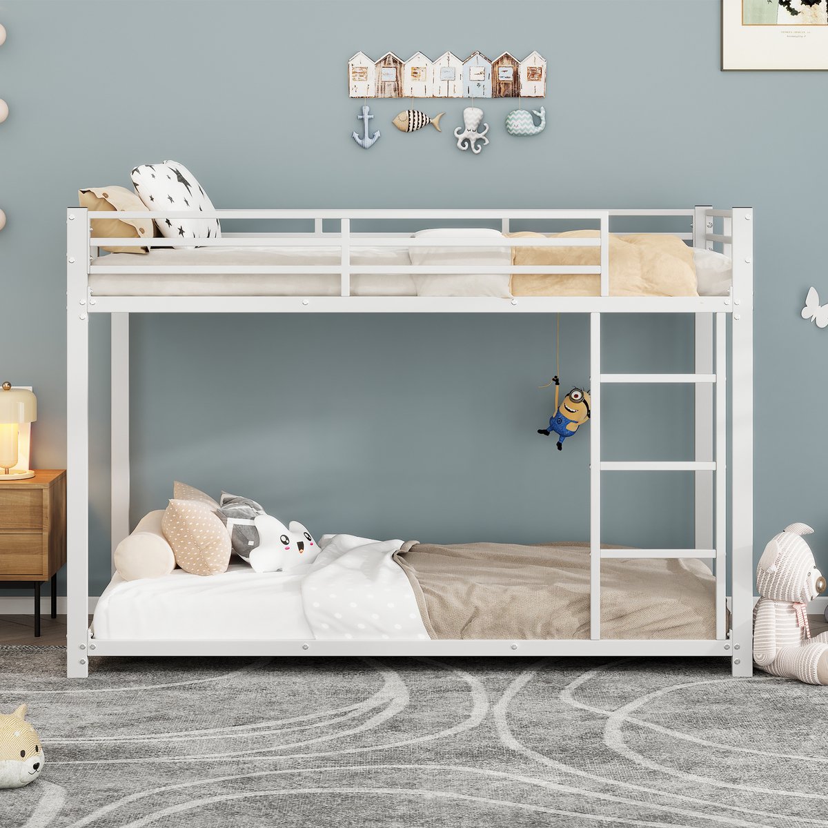 Kinderstapelbed 90*200 - IJzeren constructie - Vierkante vorm - 26 cm veiligheidsrails - 120 kg draagvermogen per bed - Vochtafstotende lattenbodem - Stabiel en ruimtebesparend - Eenvoudig te monteren - Duits verzending
