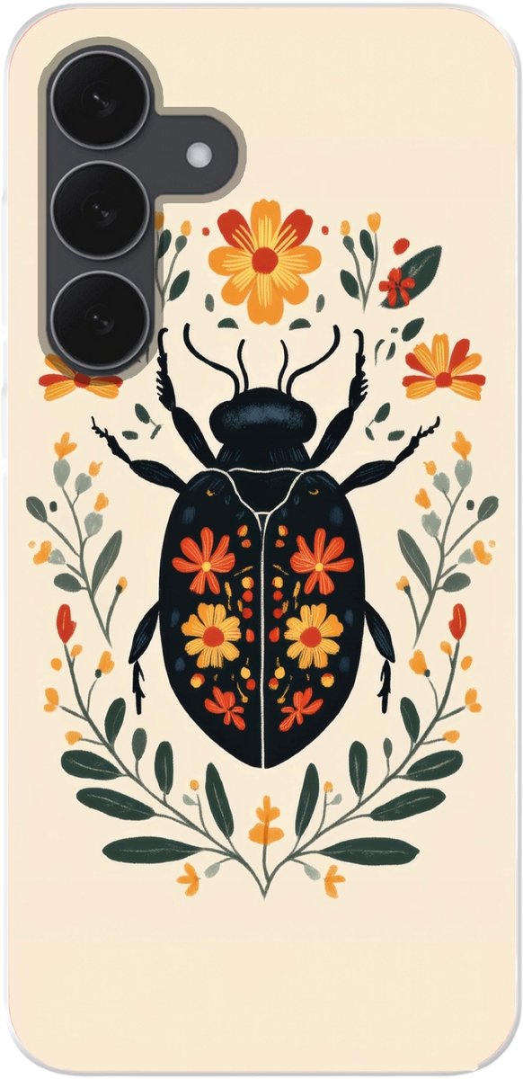 Telefoonhoesje Geschikt voor Samsung Galaxy S25 FE hoesje - Bloemen - Oranje - Planten - Sierlijk - Siliconen Telefoonhoesje Telefoonhoesje
