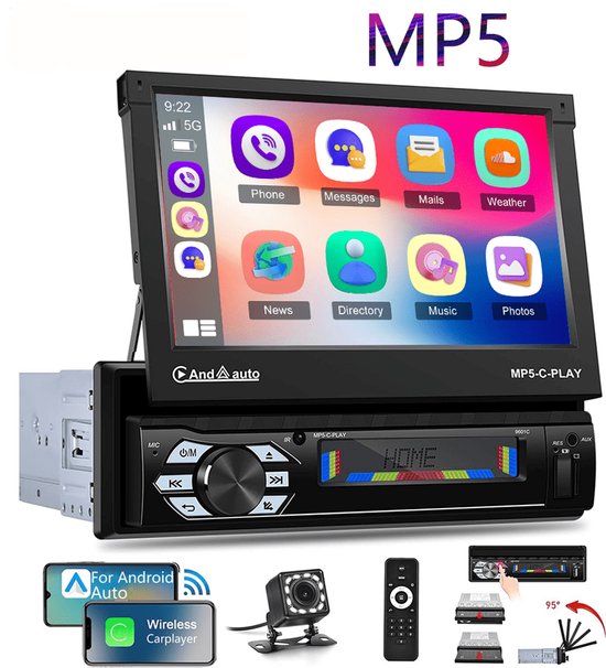 Podofo Carplay 1 DIN Autoradio Android Auto 5 Touchscreen Bluetooth