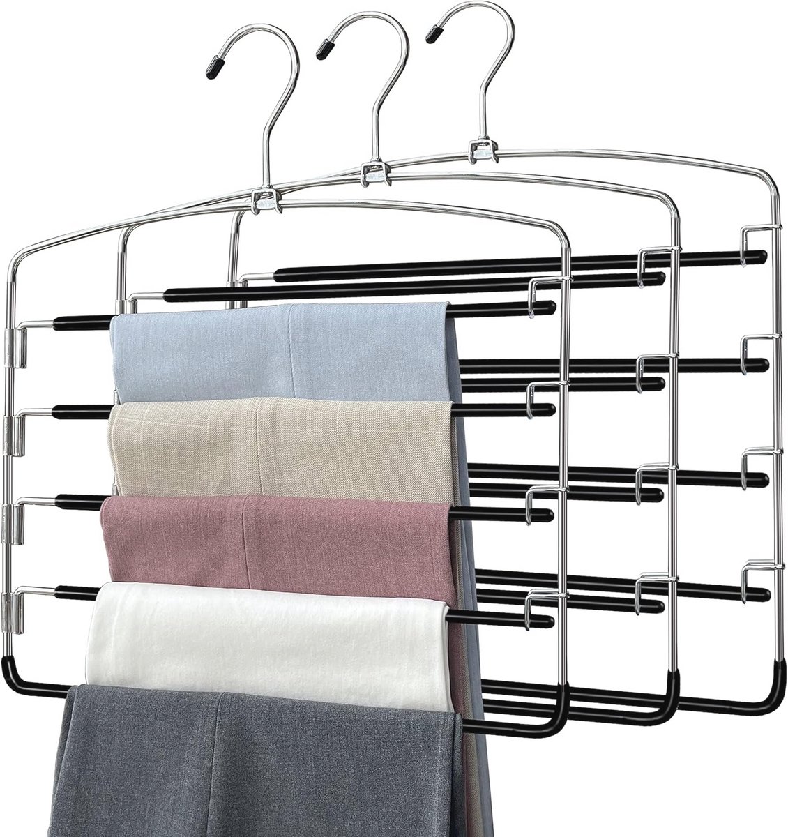 Ruimtebesparende broekhangers met draaibare armen en antislip bekleding - set van 3
