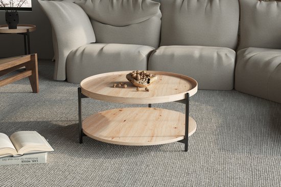 Table basse Davina | Ø80 x 40 cm | Old Oak design - Rousseau - Tables basses rondes - Beige - MDF - Tables basses rondes