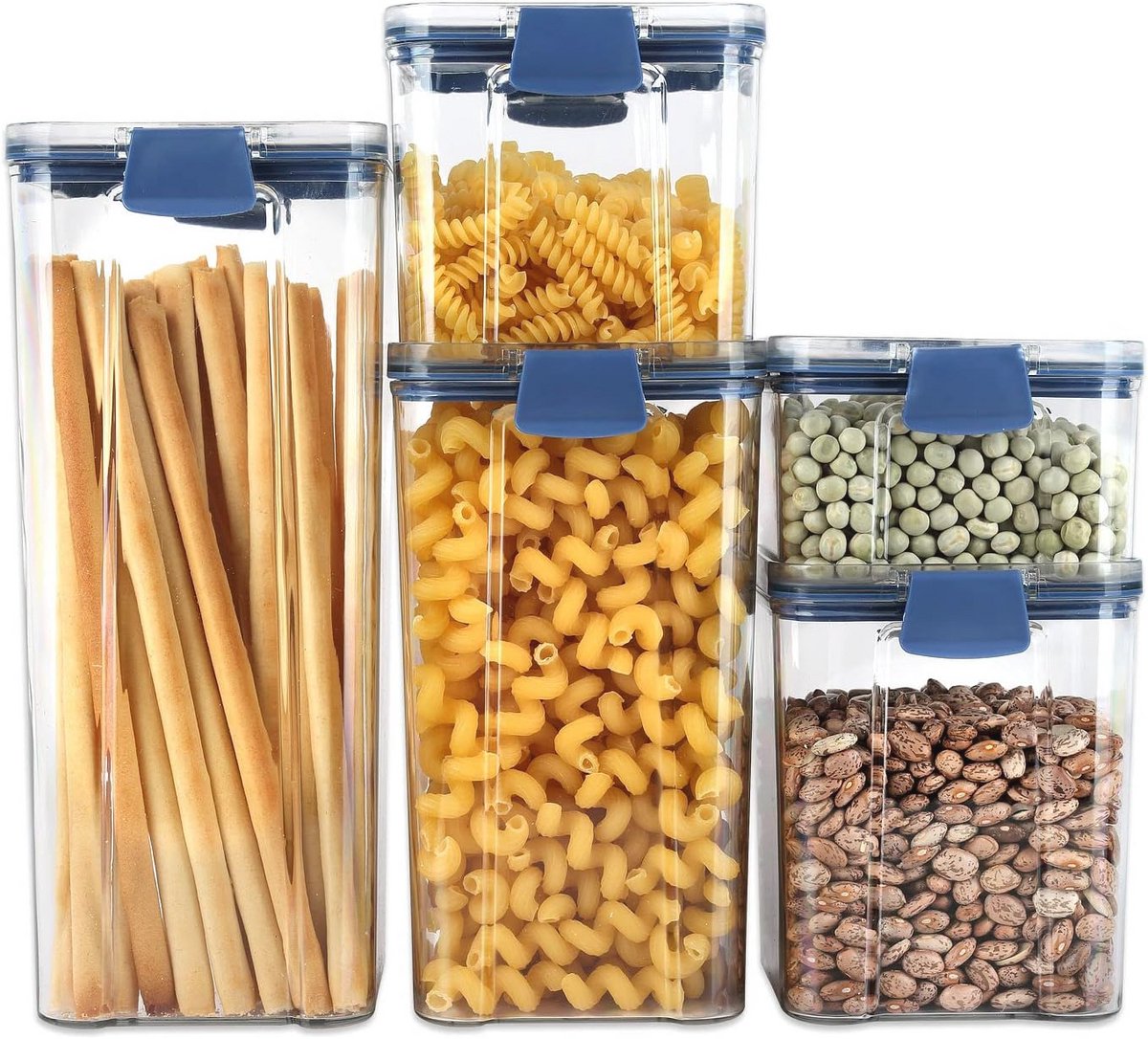 5-delige set voorraadpotten in 5 maten en 3 kleuren - BPA-vrij