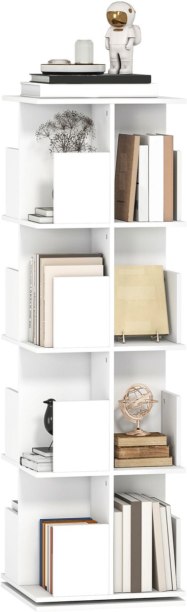 HOMCOM draaibare boekenkast - spaanplaat - 39L x 39B x 128,3H cm - wit