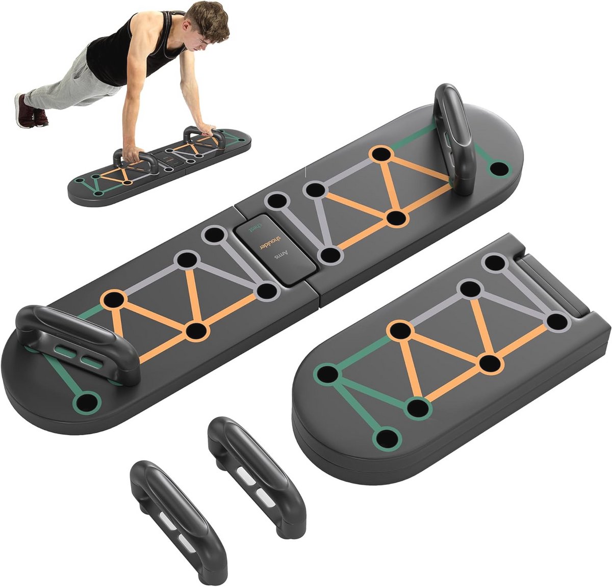 Opvouwbare push-up board 11-in-1 met anti-slip pads voor armen, schouders en borst
