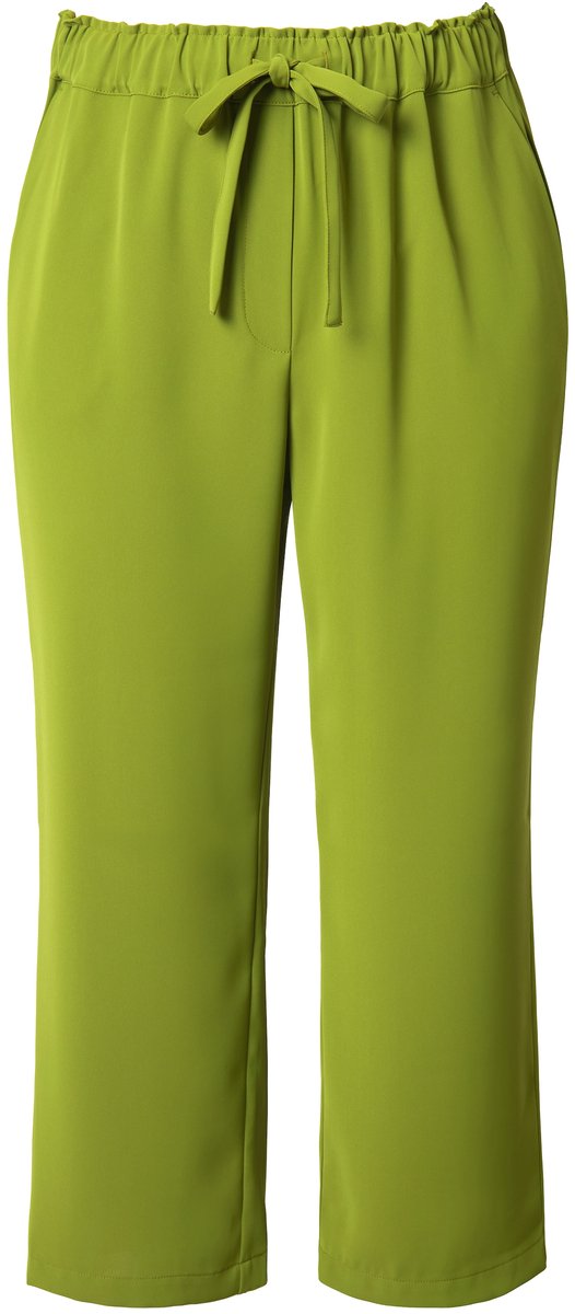 Ulla Popken - Dames - 7/8-broek persplooien elastische tailleband strikbandje - Grasgroen - Maat 42