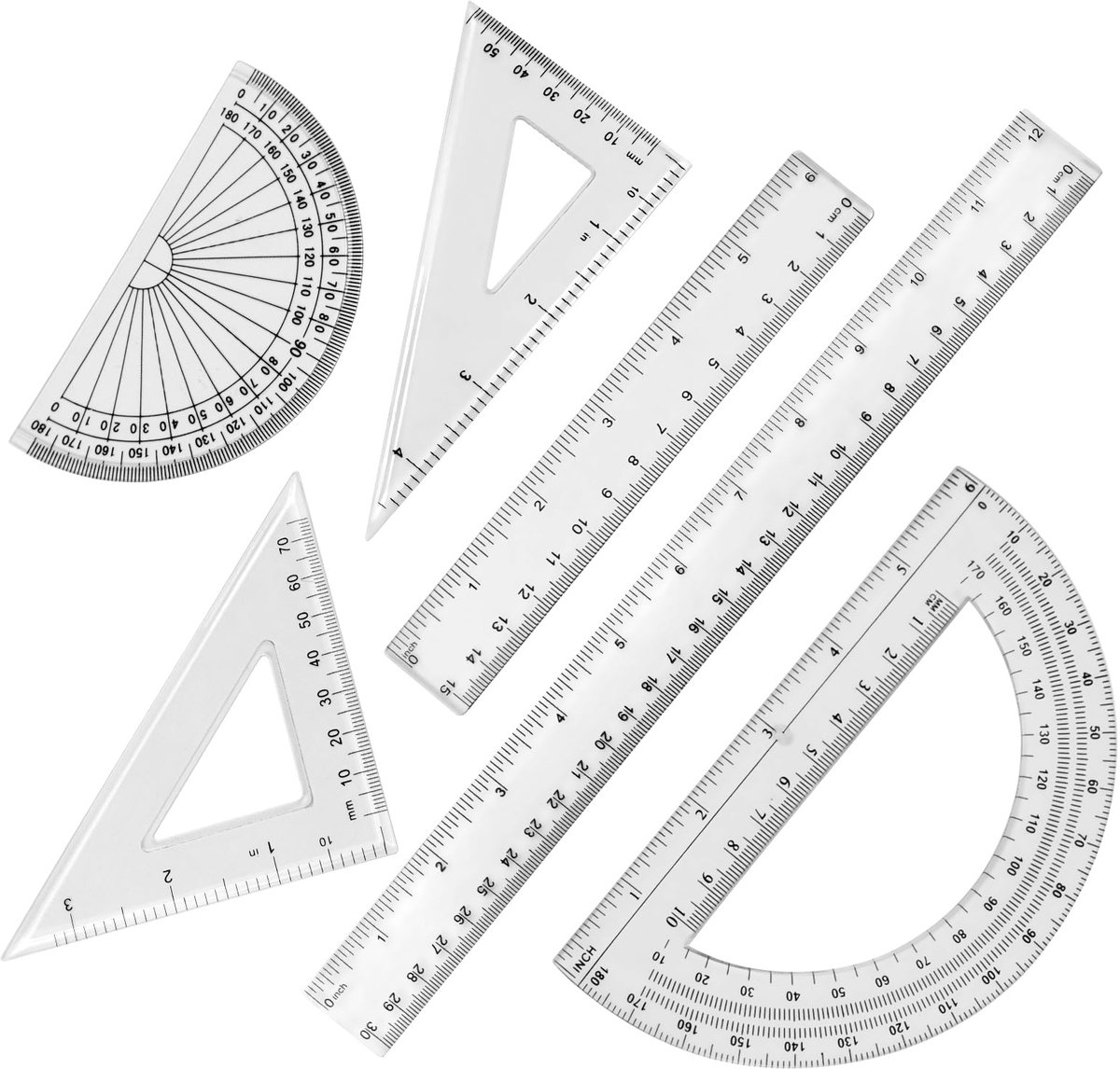 IMPERATORIS® Geometrie Set - Geodriehoeken & Passer Set - Schoolpasserset met Potloodvullingen, Gum, Linialen en Accessoire Voor Studenten - 6 delig
