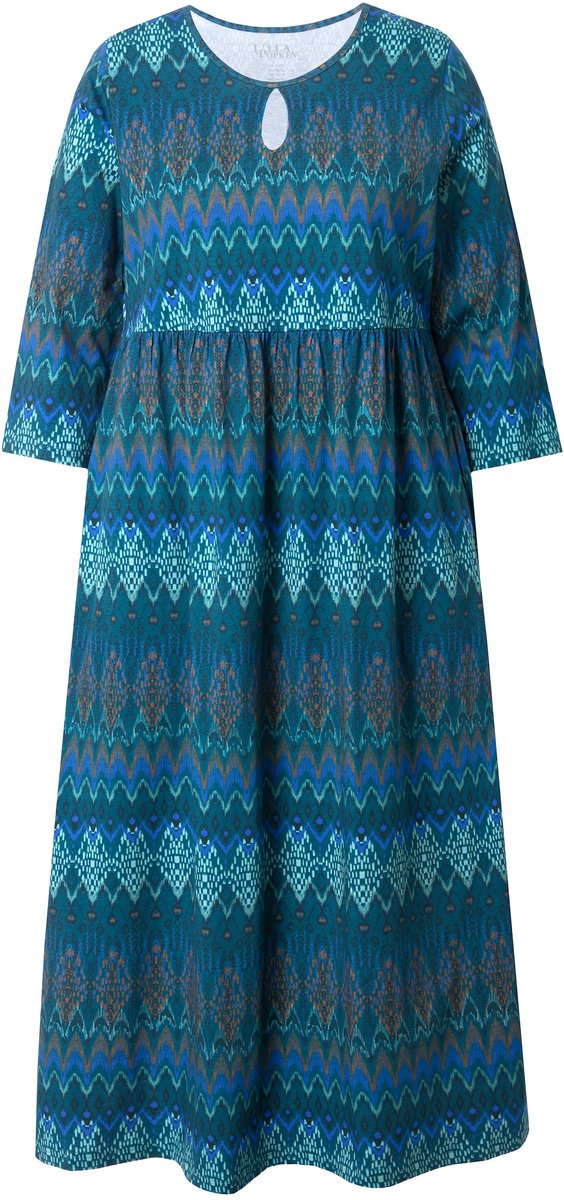Ulla Popken - Dames - Jersey jurk A-lijn druppelvormige hals 3/4-mouw - Marine - Maat 66+