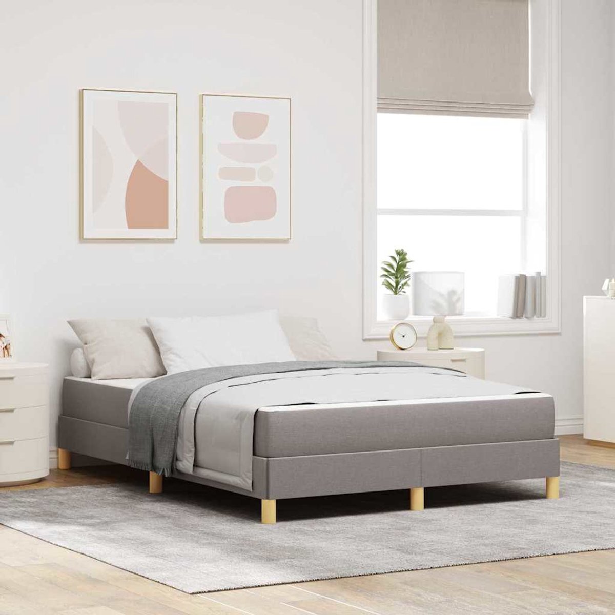 Tweepersoonsbed | Dubbelbed | Volwassenenbed | Boxspring bed Taupe en Bruin 160 x 200 cm