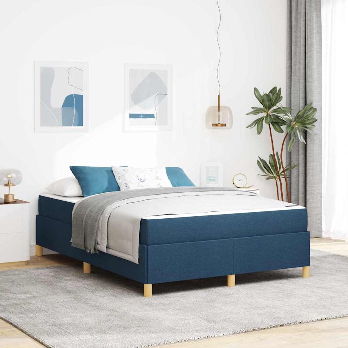 Tweepersoonsbed | Dubbelbed | Volwassenenbed | Boxspring bed met matras Blauw en Wit 140 x 190 cm Stof