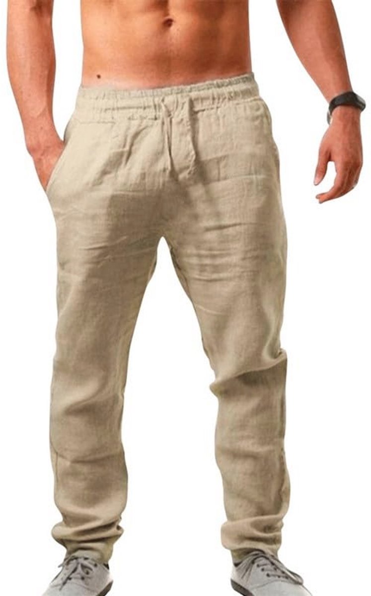 Heren Linnen Broeken Katoen Casual Zomer Broeken met Zakjes Lichtgewicht Losse Pasvorm Jogging Broek