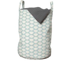 ABAKUHAUS Witte waszak, eenvoudige maritieme stijl, wasmand met handgrepen en trekkoordsluiting voor wasserettes, 33 cm breed x 49 cm hoog, turkoois-crème