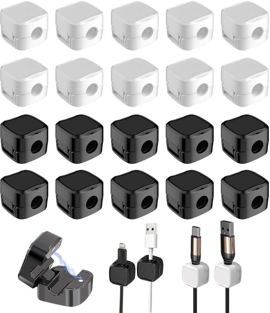 IMPERATORIS® Kabelorganizer - Geschikt voor eReaders, Opladers en Elektronica Accessoires - Reis Tasje voor Kabels - 20 Stuks - Wit/Zwart