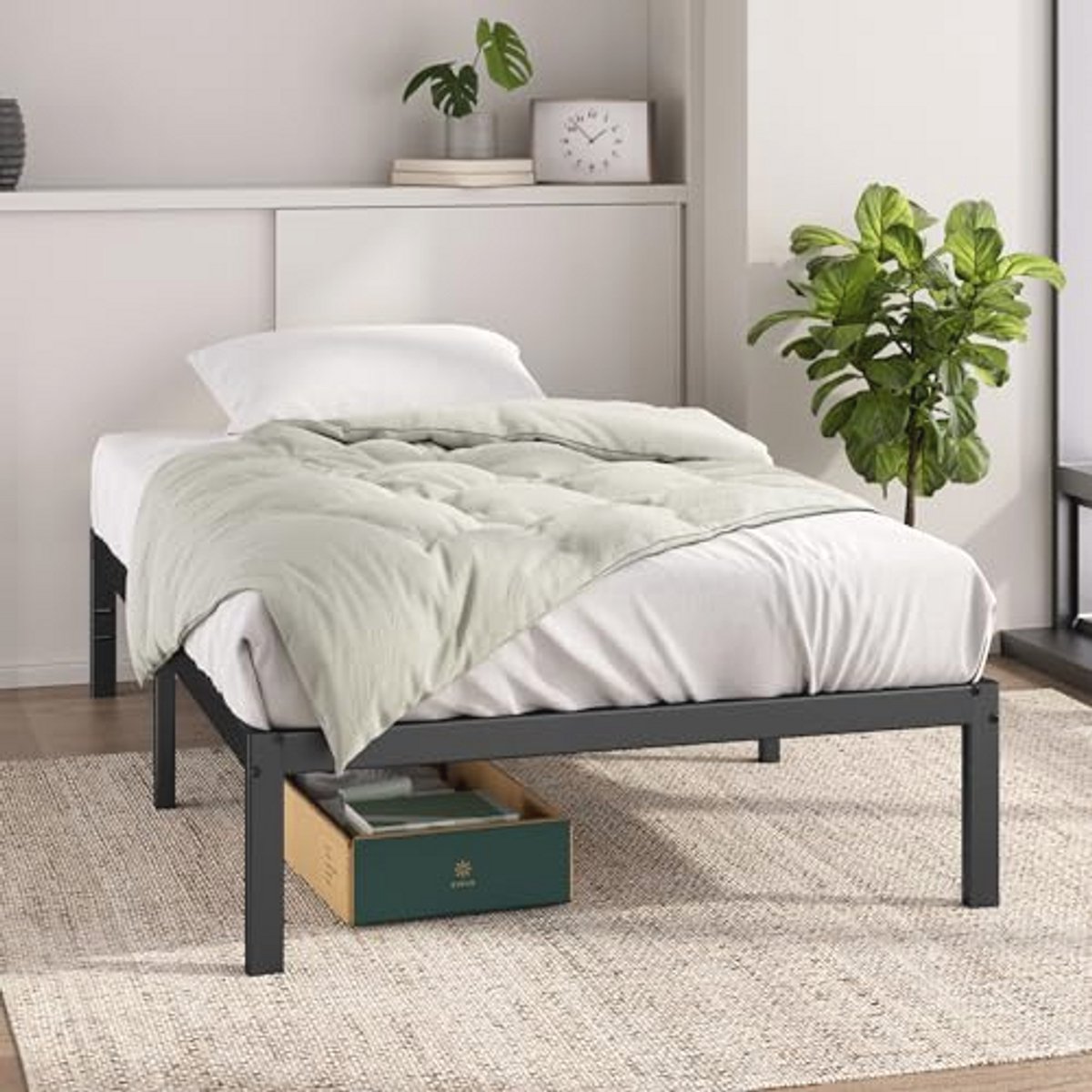 Bedframe 90 x 190 cm met Opbergruimte onder het Bed - Modern Metaal Platformbed