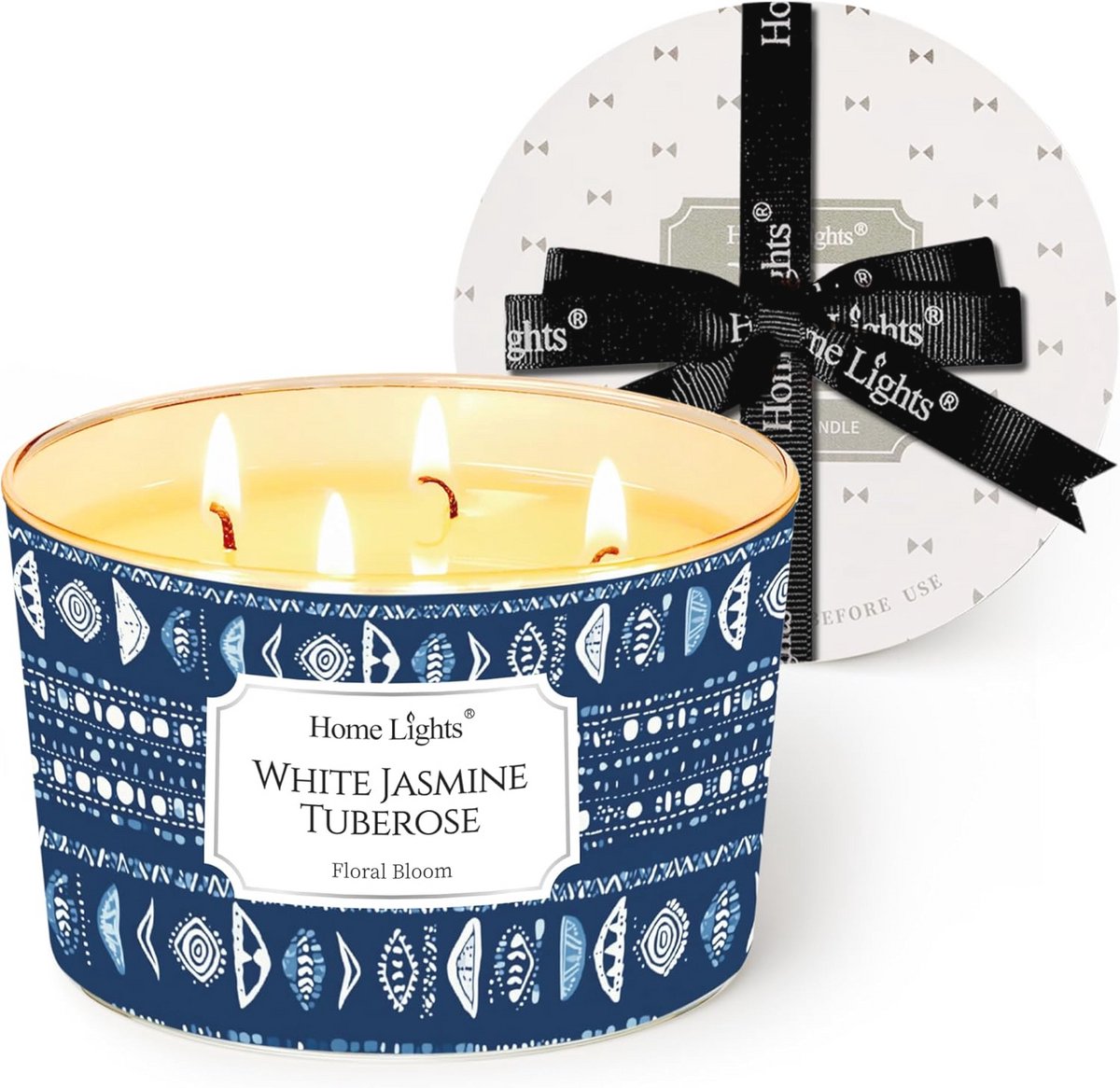 Geurkaarsen met 4 wicks voor thuis - Sojawas Mengkaars 510g - Schoon branden tot 50 uur - Woondecoratie en Geschenken - Witte Jasmijn en Tuberoos