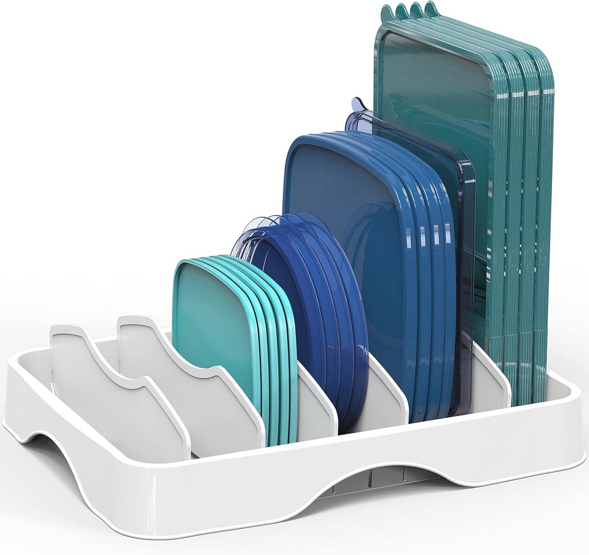 Voedselcontainer deksel organizer met verstelbare verdelers - 33 x 25 cm - Wit