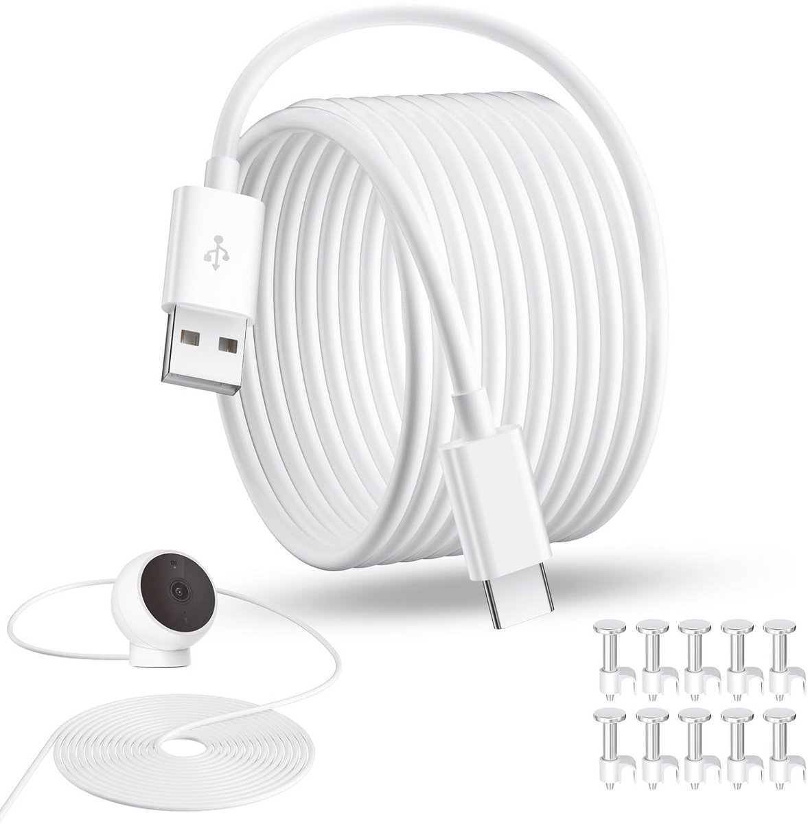 USB naar USB C oplaadkabel voor beveiligingscamera - 5 m extra lange stroomverlengkabel