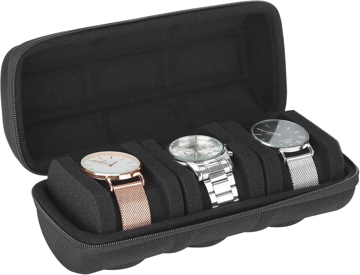 Moderne Horloge Reisetui met 2-10 Slots en Anti-Move Kussen - Zwart