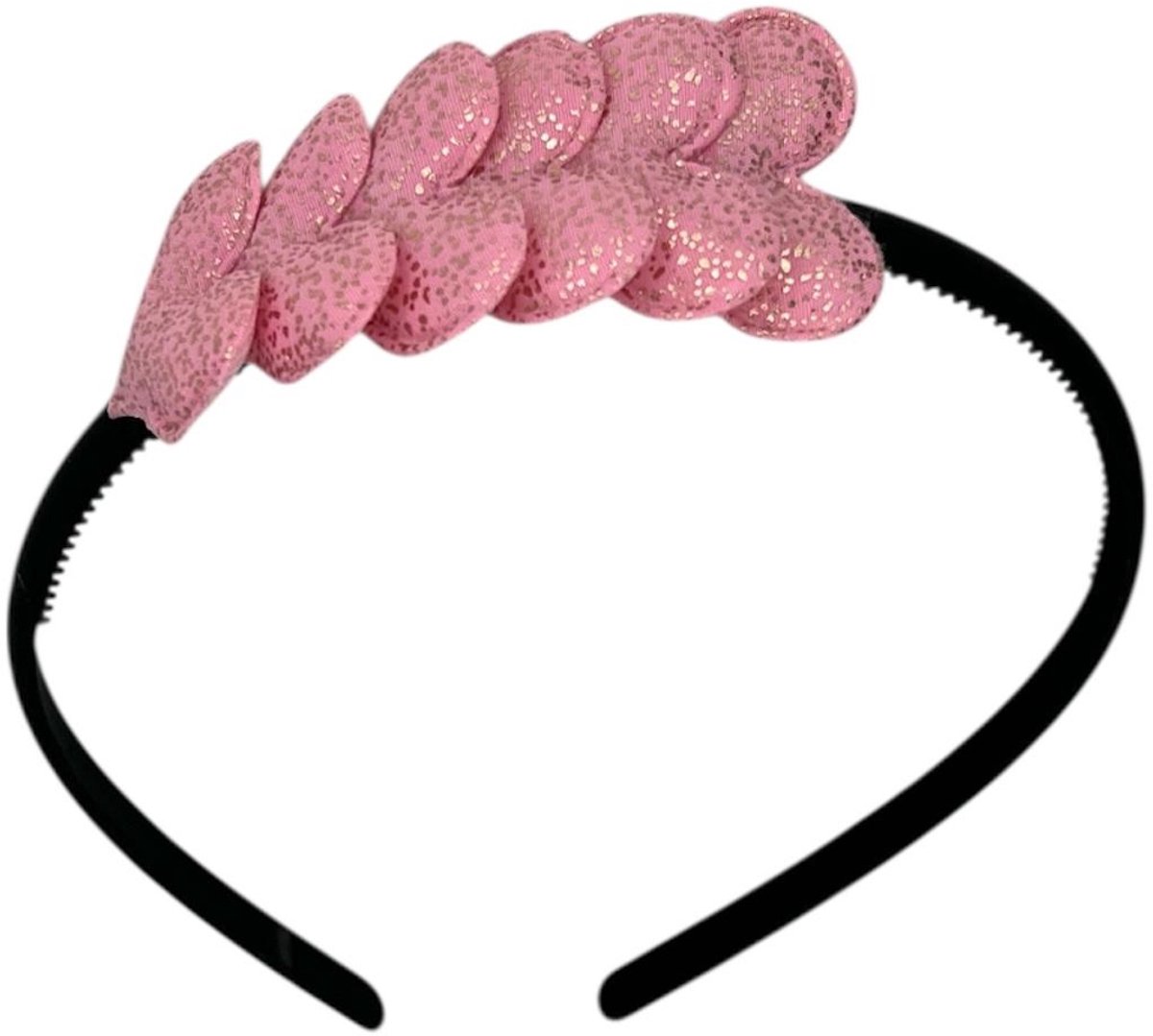 Diadeem met hartjes - kerstcollectie - glimmend - hart - lichtroze - zwarte diadeem