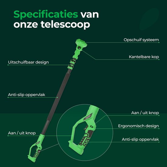Zanora® Mini Kettingzaag 21V + Telescoop Stang Inclusief 2 Led-Accu's- Inclusief 2 kettingen - Takkenzaag van Zanora — afbeelding 3