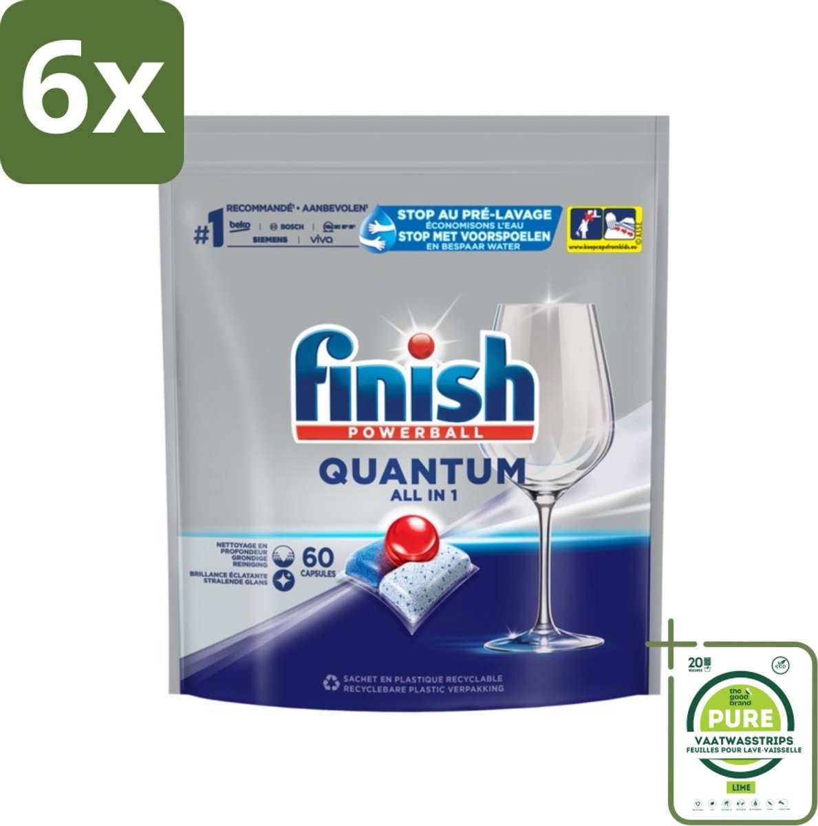 Finish – Vaatwastabletten – Quantum All-in-1 – 60 Capsules - Voordeelverpakking - 6 stuks - Vaatwastabletten - Vaatwasser