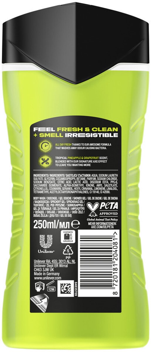 Axe 3-in-1 Douchegel Epic Fresh 250 ml - Voordeelverpakking - 24 stuks - Douchegel - 3-in-1