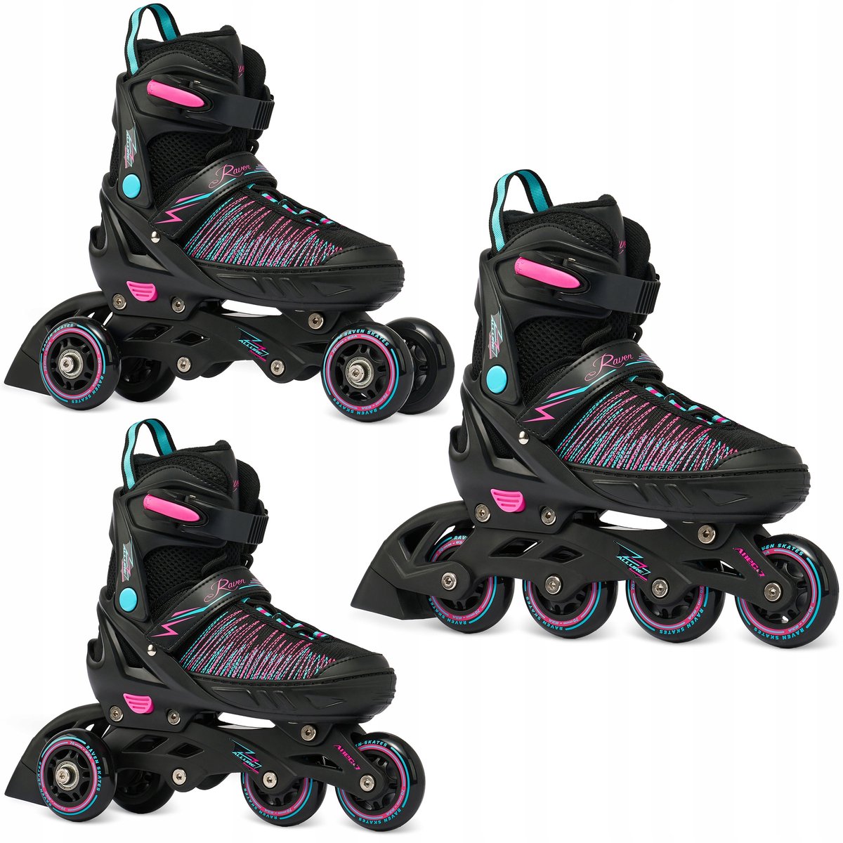 RAVEN Allure 3-in-1 skates/rolschaatsen verstelbare Zwart