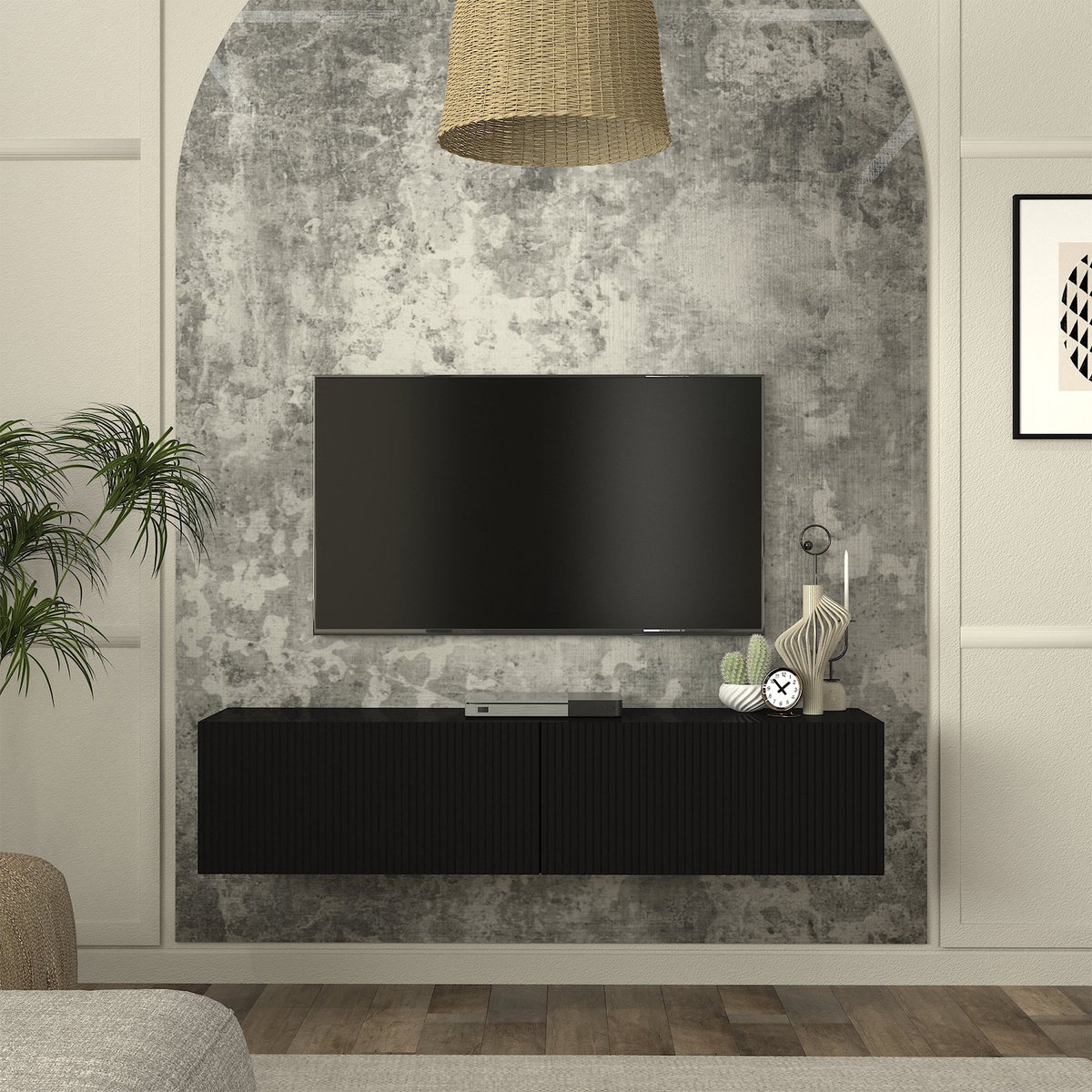 Tv-meubel Verpsboga zwevend 135x32x30 cm zwart [en.casa]
