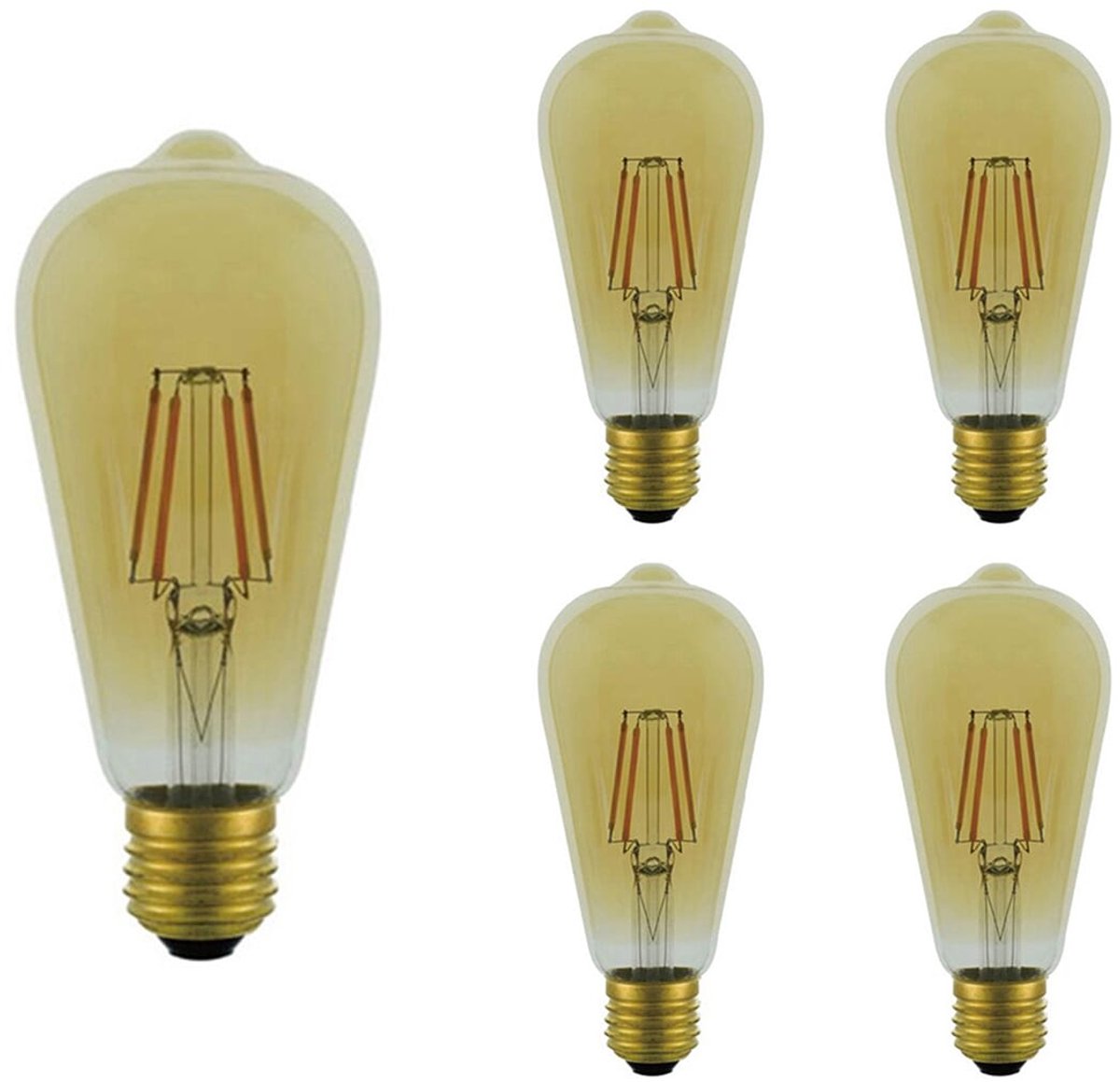 VITO LED Filament Edison Lamp ST64 E27 - 6W (replaces 60W) - 822lm - 2500K Extra - 220-240V - Energy efficient - 5 pieces