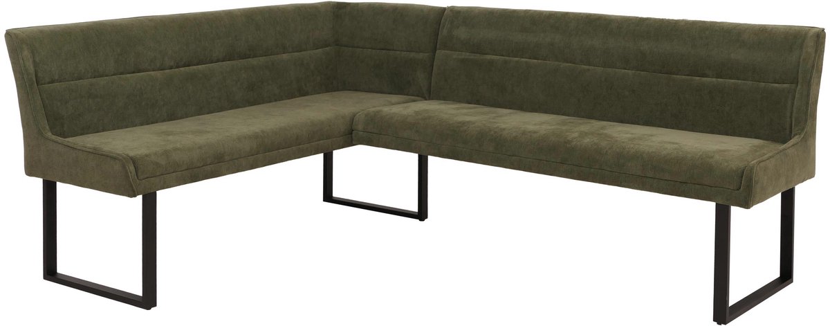 Hoekbank MCW-O81, eetkamerbank, Oeko-Tex (310 g/m²) chenille stof/textiel, metaal, 159 x 210 cm ~ groen