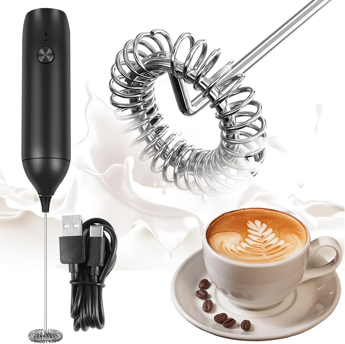 Oplaadbare Elektrische Melkopschuimer voor Latte, Cappuccino en Koffie