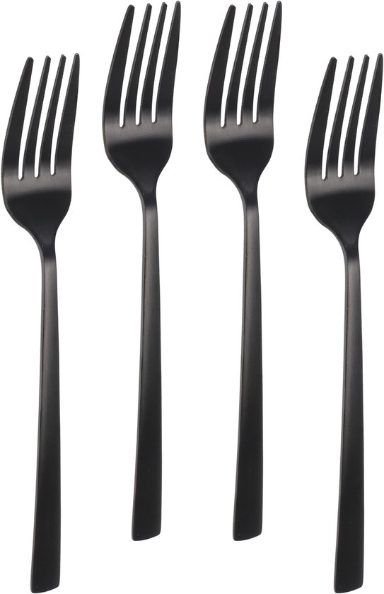 Fourchettes à pâtisserie Bellatio design - Lot de 4 - noires - acier inoxydable - fourchettes à gâteaux - 15 cm