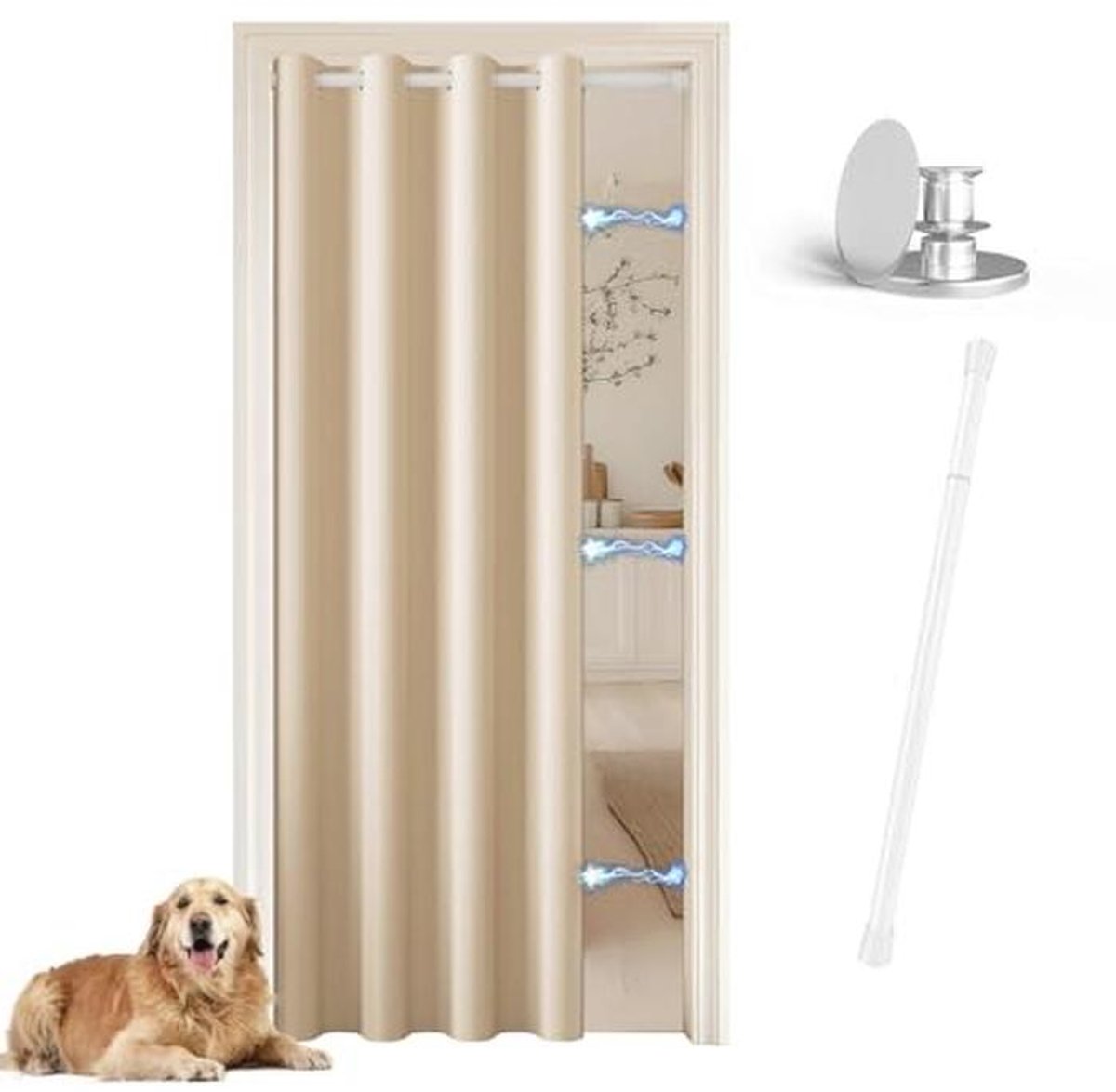 Verduisteringsgordijn met Telescoopstang - Warmte-isolerende Binnen Gordijnen in Beige (132 x 200 cm)