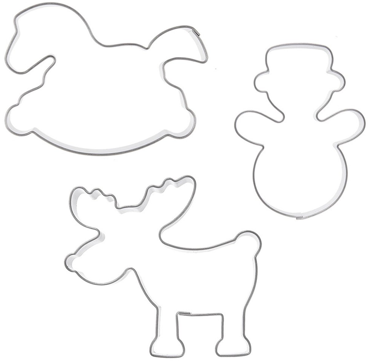 Koekjessnijders Edelstaal Sneeuwpop Hobbelpaard Rendier 3 stuks - Vormen - Uitsteekvorm - Cookie - Cutter - Uitsteekvormpjes - Koekjes - Bakken - Koekjessnijder