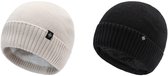 2 Stukken Winter Beanie Muts Heren Dames – Gebreide Muts met Fleece Voering – One Size –Wit + Zwart